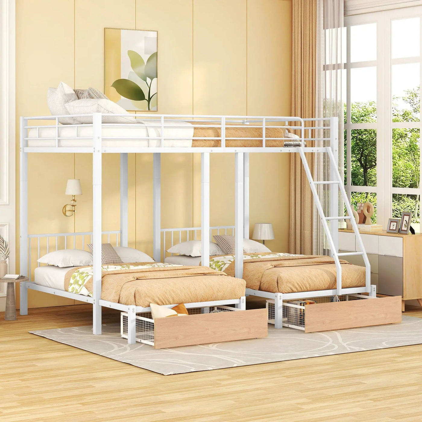 Triple Bunk Bed With Drawers And Guardrails by Unique Piece Furniture