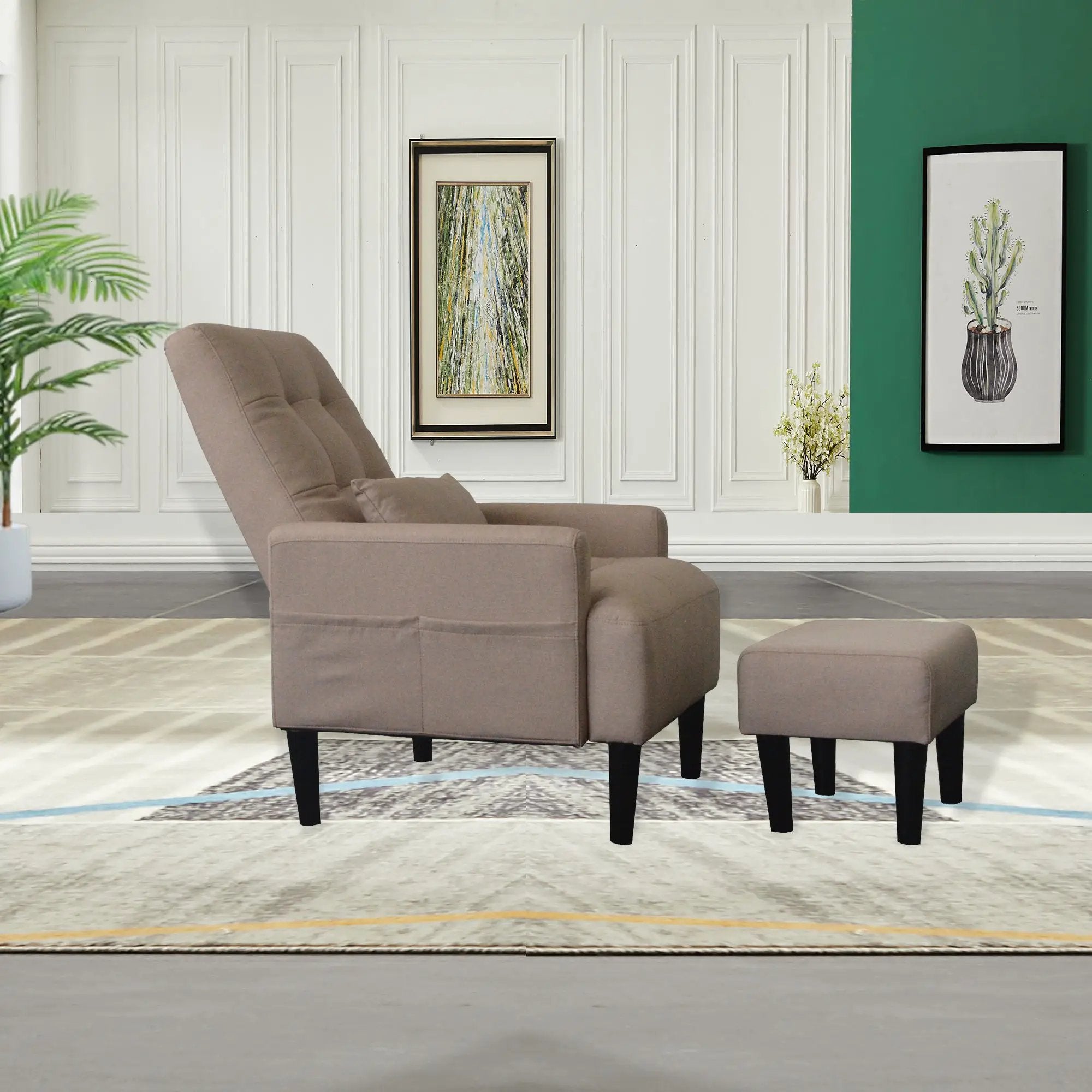 Living Room Sofa Single Chair And Ottoman, Modern Multi-Function Fabric Living Room Sofa Lounge Chair Bed And Stool. Soft Leisure Single Chair Adjustable Into 5 Angles With Sofa Bed by HouseOfZazla