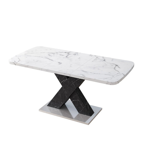Rectangle Dining Table With Stretchable Top, X Shape Mdf Legs With Steel Base - White / Black, photo 2 of 7