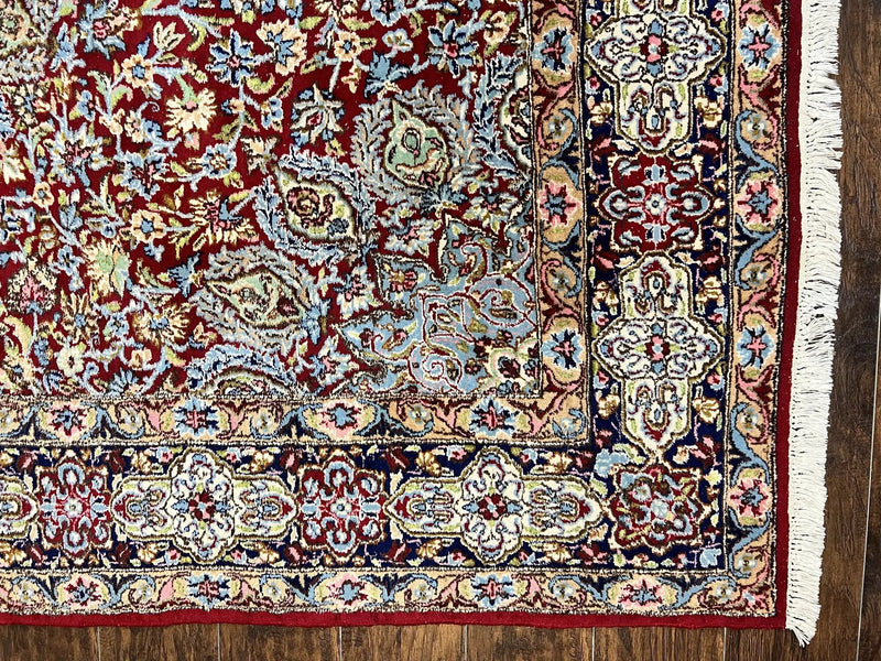 Persian Kirman Rug 7x10, Hand Knotted Wool Floral Medallion Carpet, Dark Red by Jewel Rugs