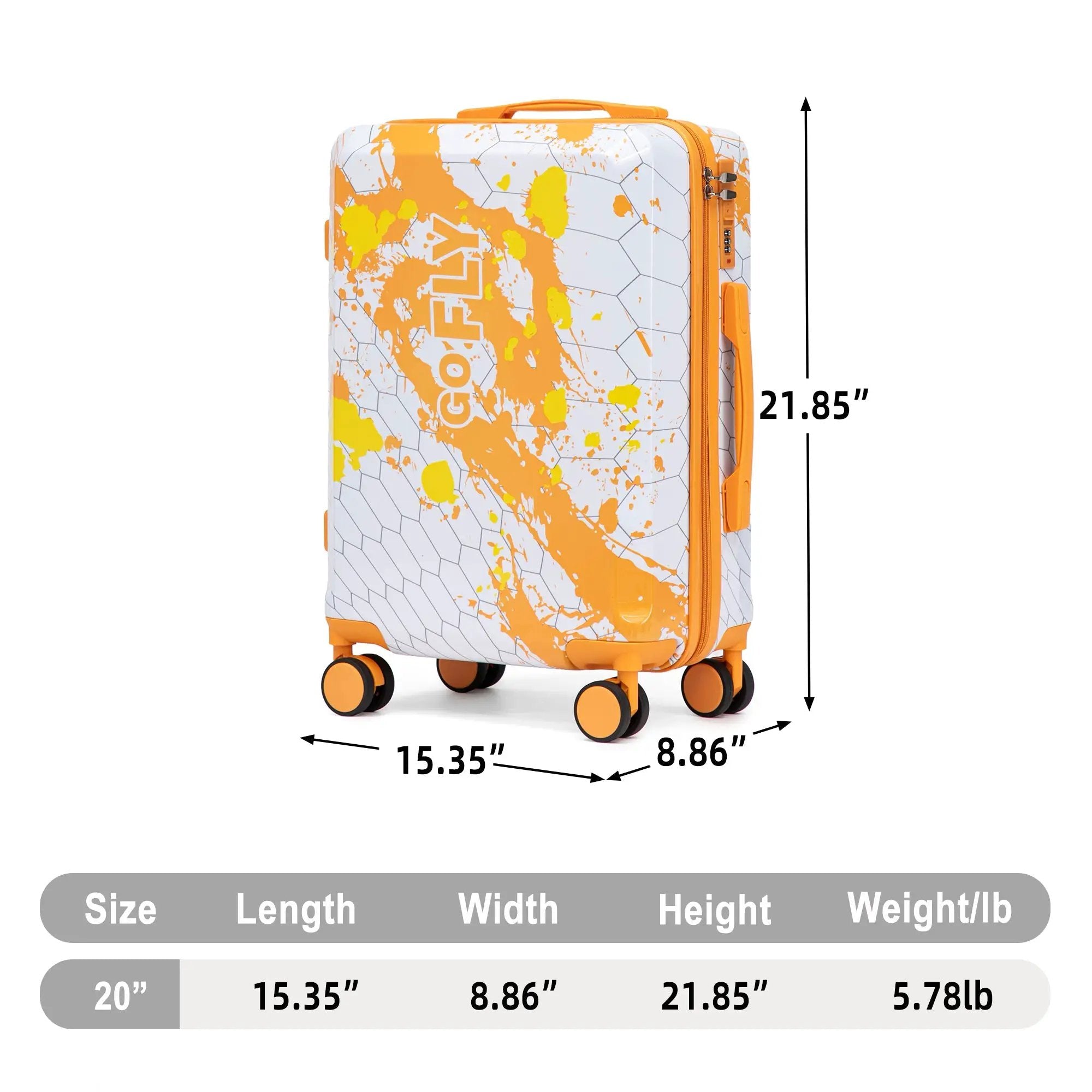 20 Inch PC Spinner Wheel Luggage, Carry-On Suitcase - Orange by HouseOfZazla