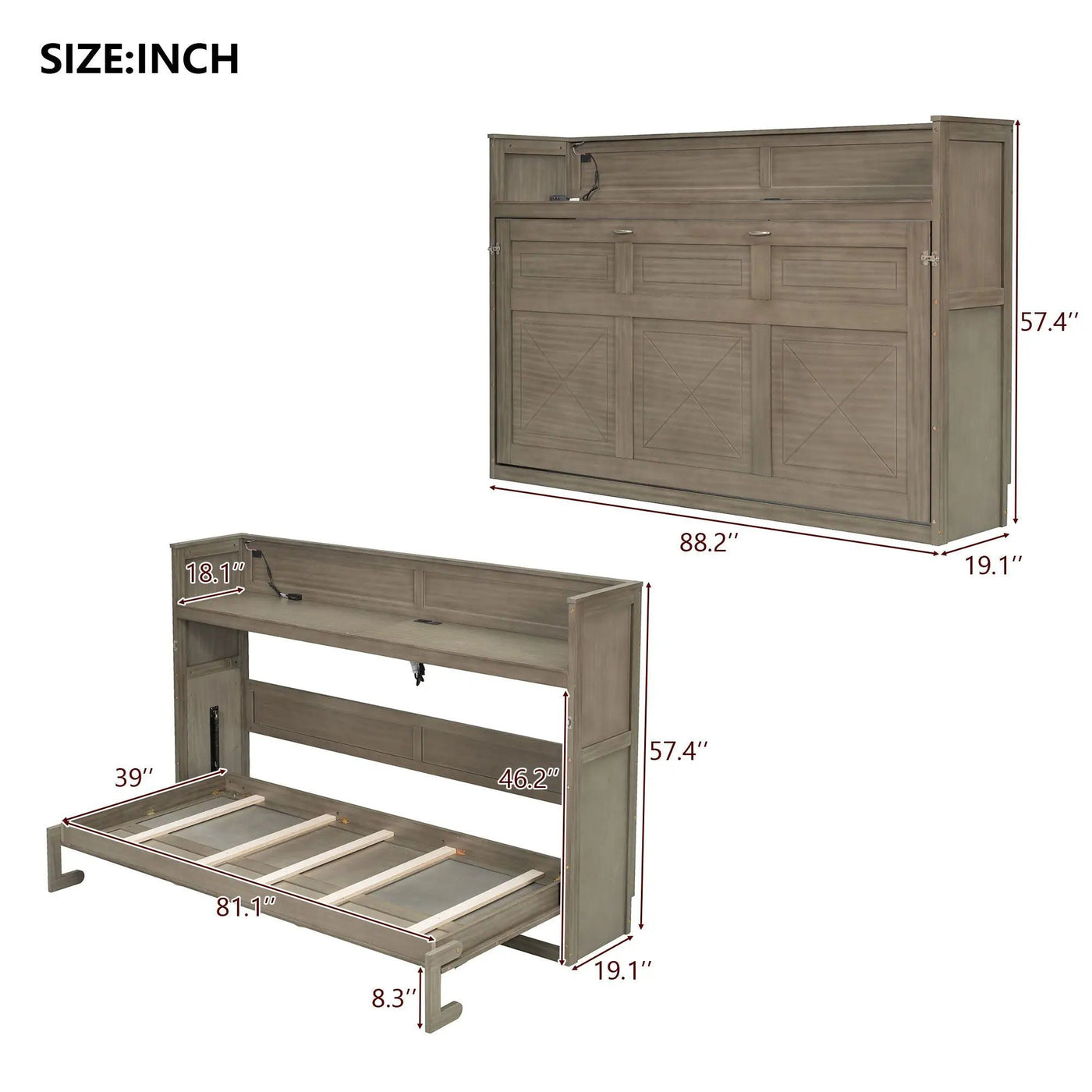 Murphy Bed With Desk, LED Light And USB Charging Station by Unique Piece Furniture