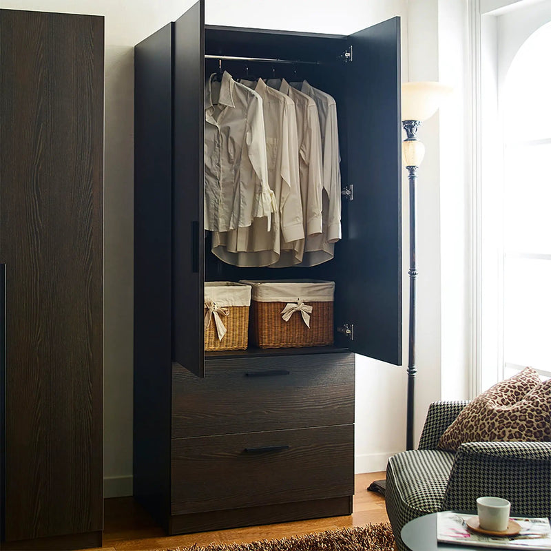 Brook - 2 Door Closet With 2 Drawers And Hanging Bars - Dark Brown by HouseOfZazla