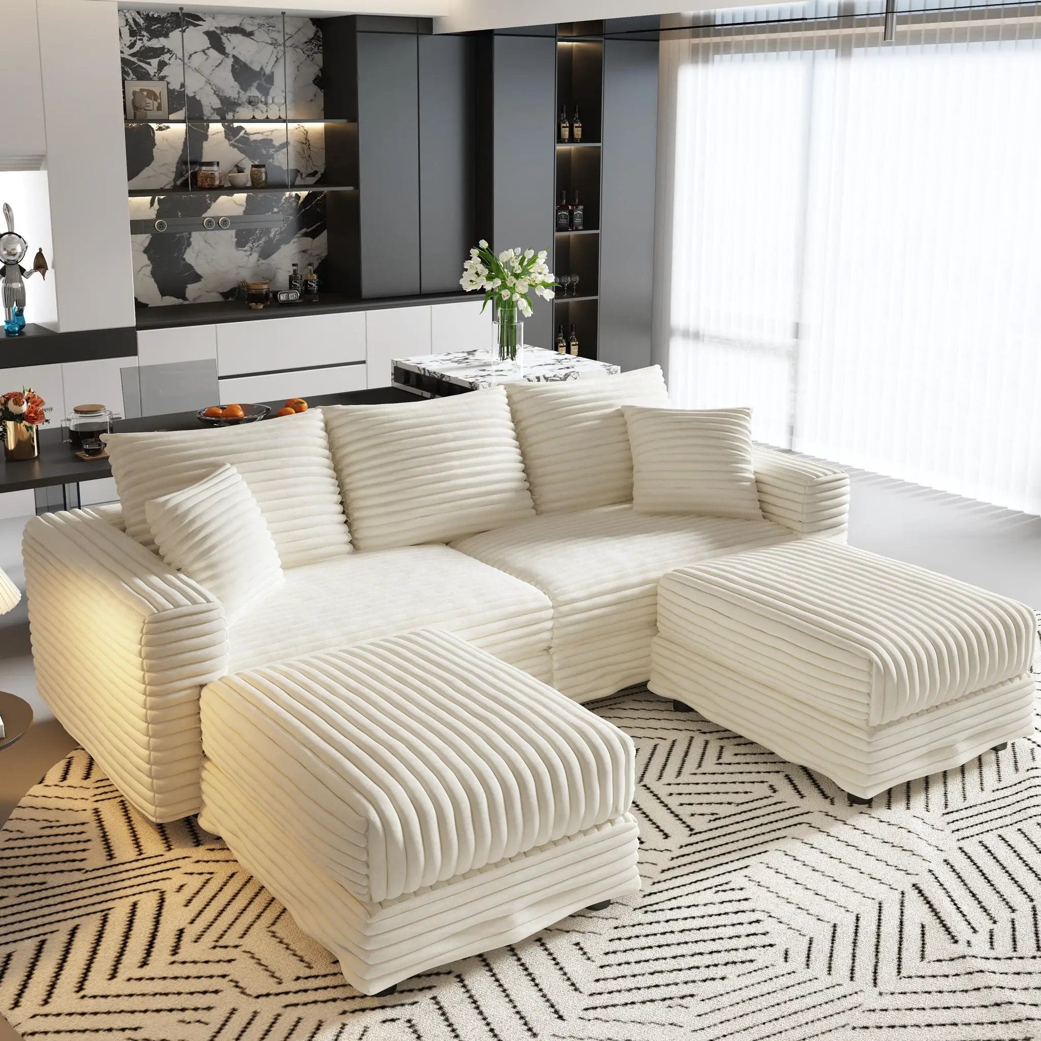 Deep Seat Convertible Sofa With Soft Pillows And Ottomans by HouseOfZazla