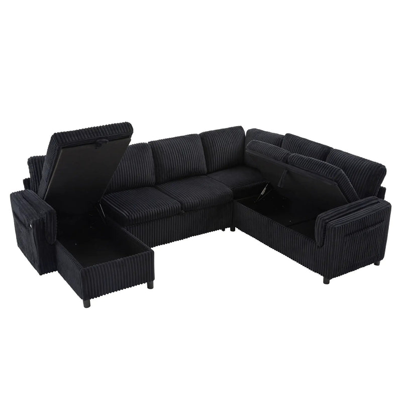 Convertible U-Shaped Sectional Sofa Bed With USB Ports And Storage by HouseOfZazla