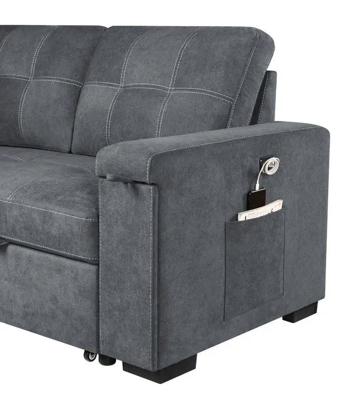 Toby - Woven Fabric Reversible Sleeper Sectional Sofa With Storage Chaise Cup Holder Charging Ports And Pockets by HouseOfZazla
