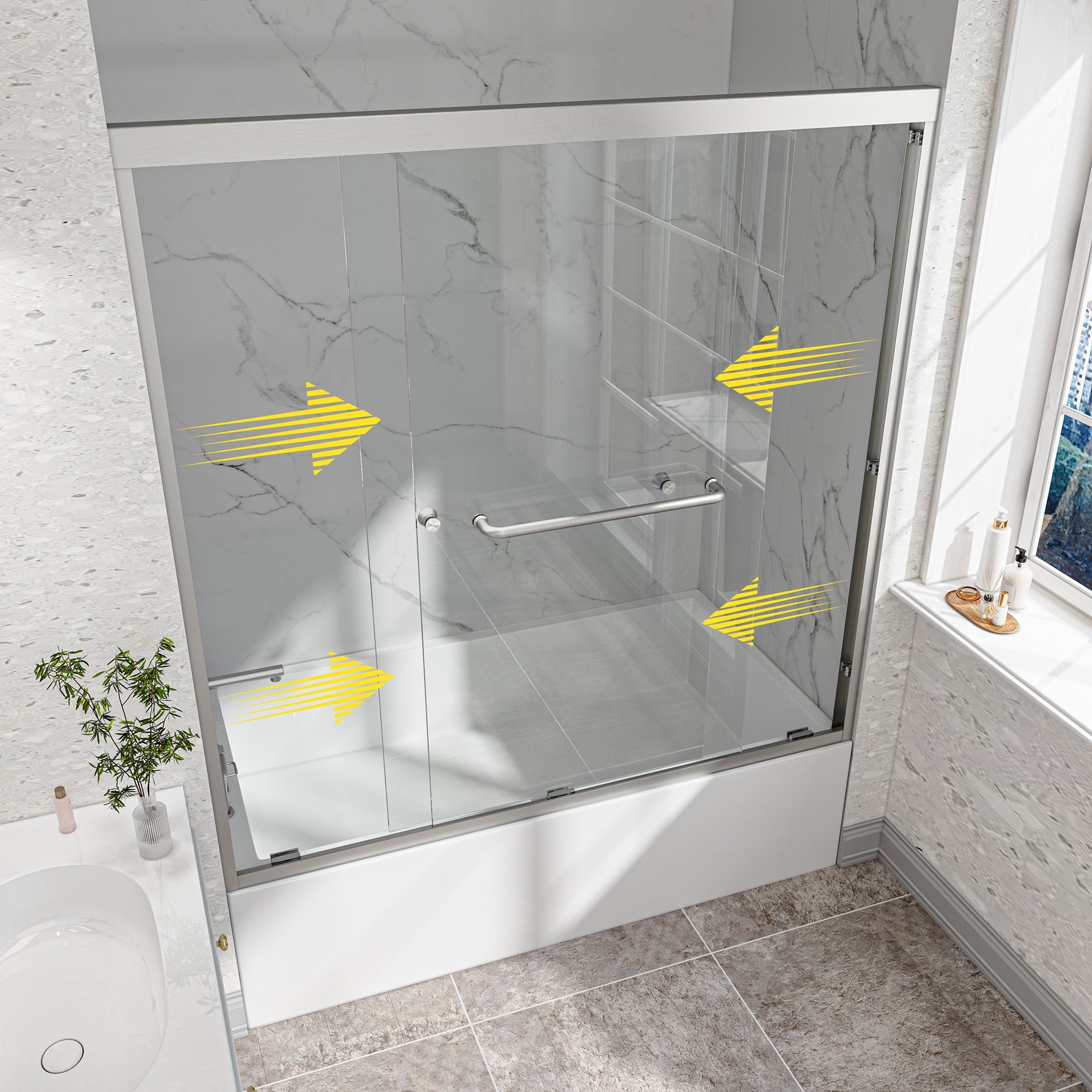 55-60" W x 60" H Brushed Nickel Double Bypass Sliding Shower Door by HouseOfZazla