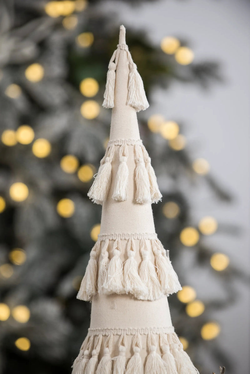Fringes Embellished Cone With Wooden Base by HouseOfZazla