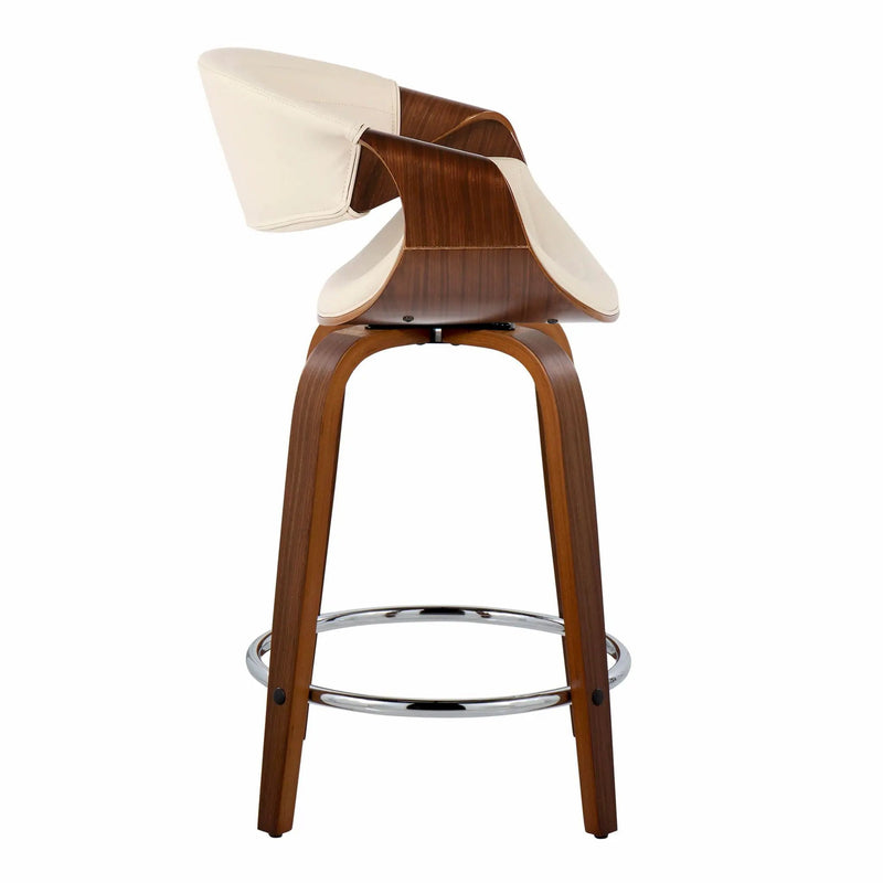 Symphony - Mid-Century Modern Fixed Height Counter Stool With Swivel And Round Footrest (Set of 2) - Walnut / Cream by HouseOfZazla