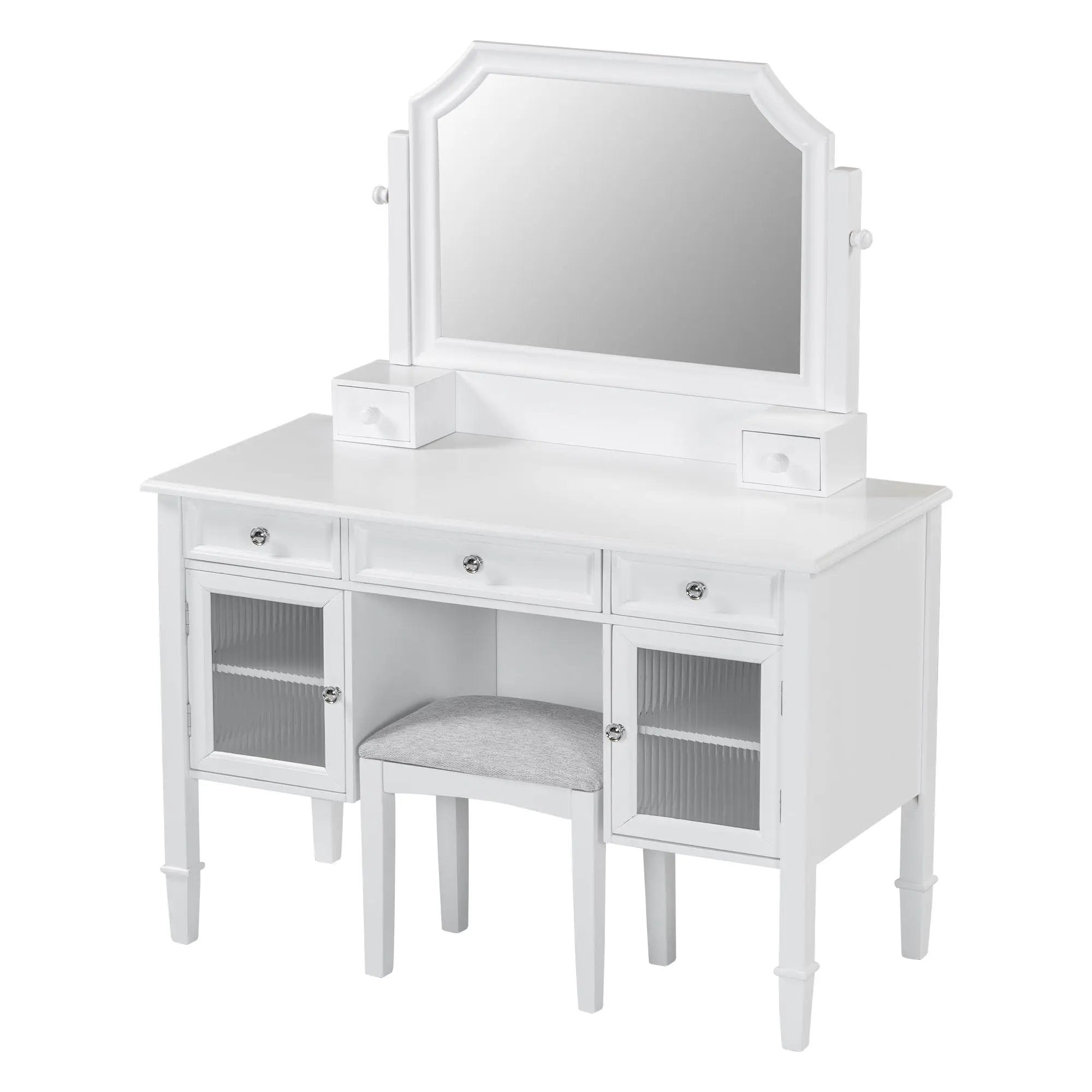 Elegant Makeup Vanity Desk With Adjustable Mirror And Storage And Construction - White by Unique Piece Furniture