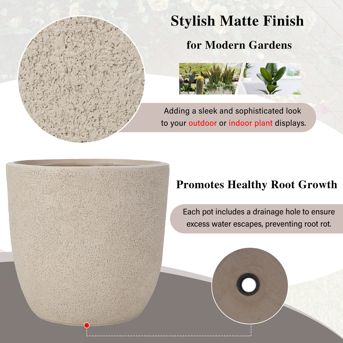 U_Style Lightweight MGO Flower Pot Set of 3, photo 7 of 10