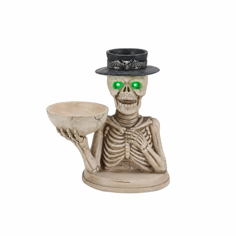 Halloween Skeleton Figurine with Storage Bowl & Candle Holder by HouseOfZazla