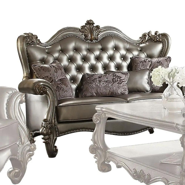 Versailles - Causeuse avec 4 coussins - Cuir synthétique argenté et platine antique