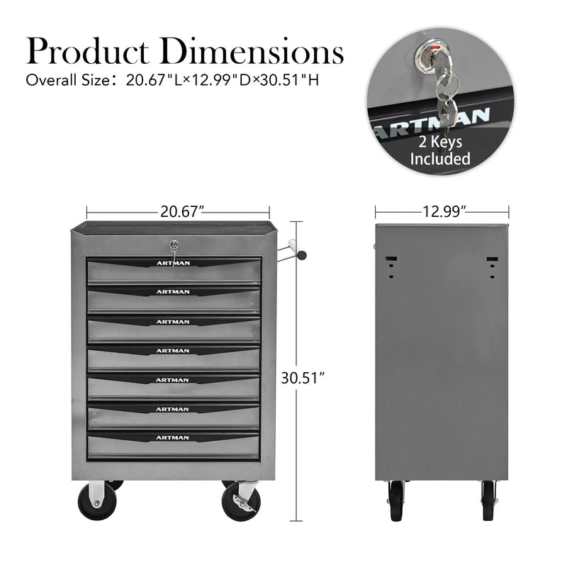 Rolling Metal Tool Chest with 7 Drawers, 20" Cabinet Silver by HouseOfZazla