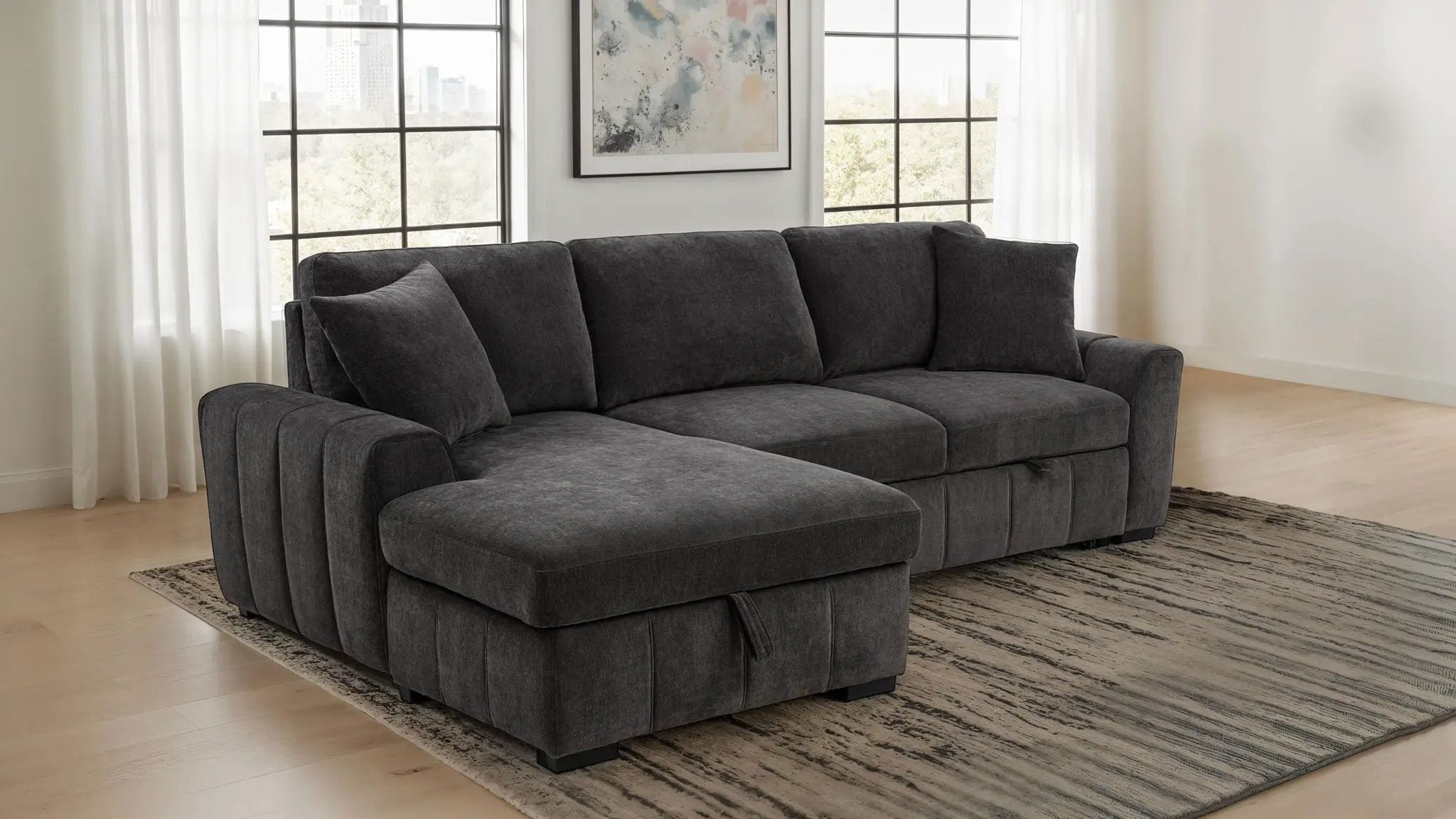 Pastrana Upholstered Sleeper Sectional Sofa LAF Chaise Grey by Unique Piece Furniture