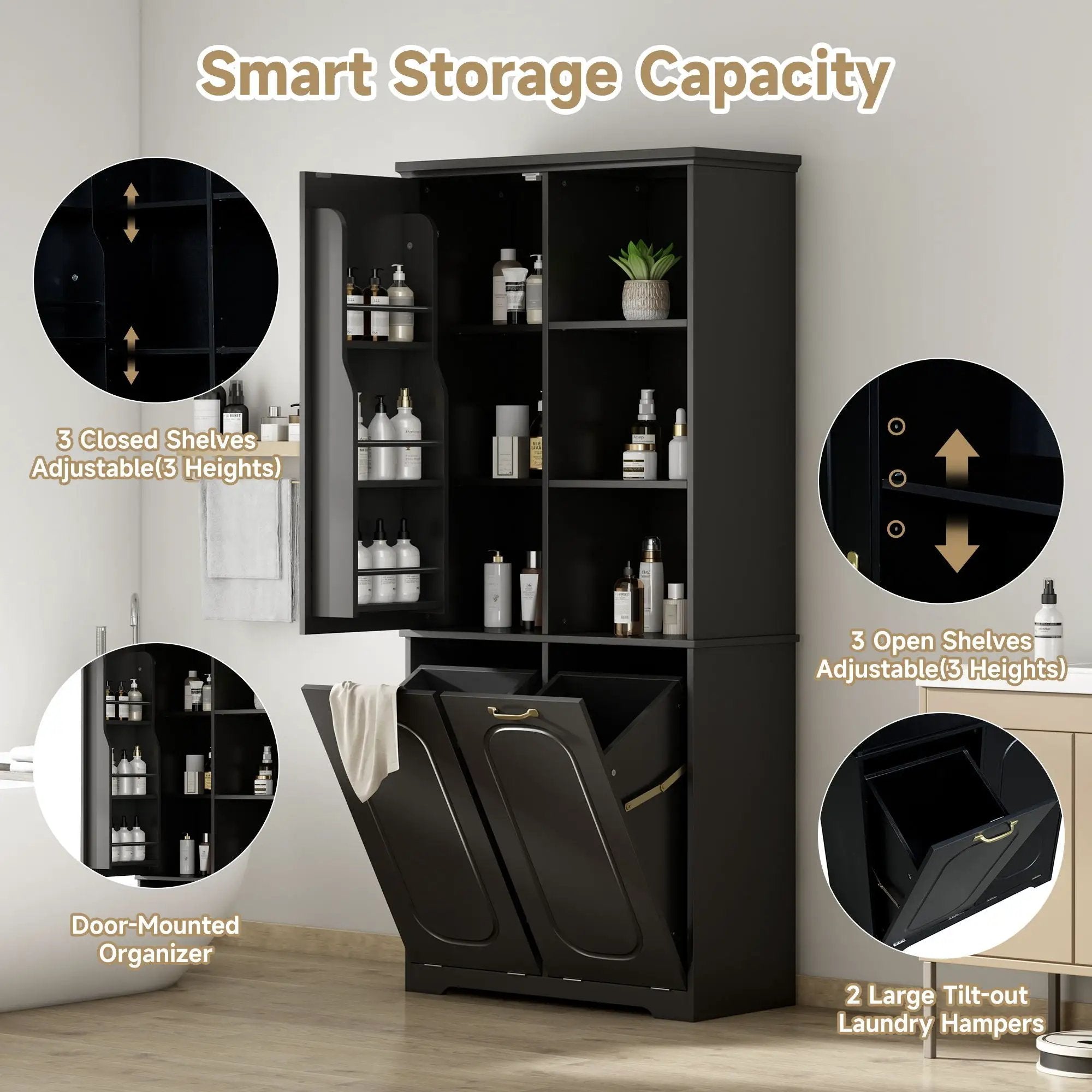 Freestanding Tall Storage Cabinet With 2 Tilt-Out Hampers by HouseOfZazla