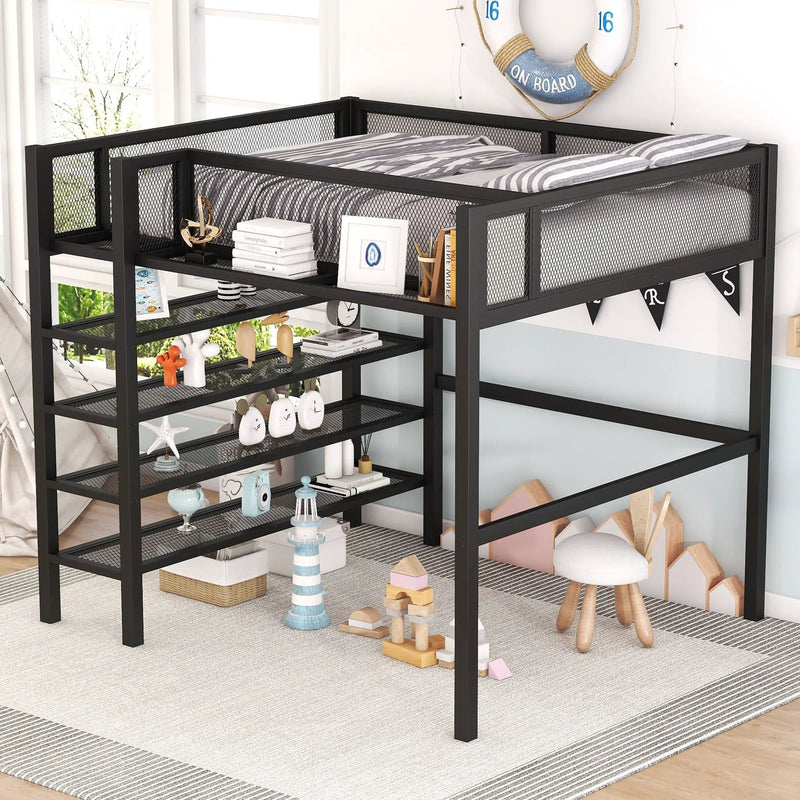 Loft Bed With 4 Tier Shelves And Storage by Unique Piece Furniture
