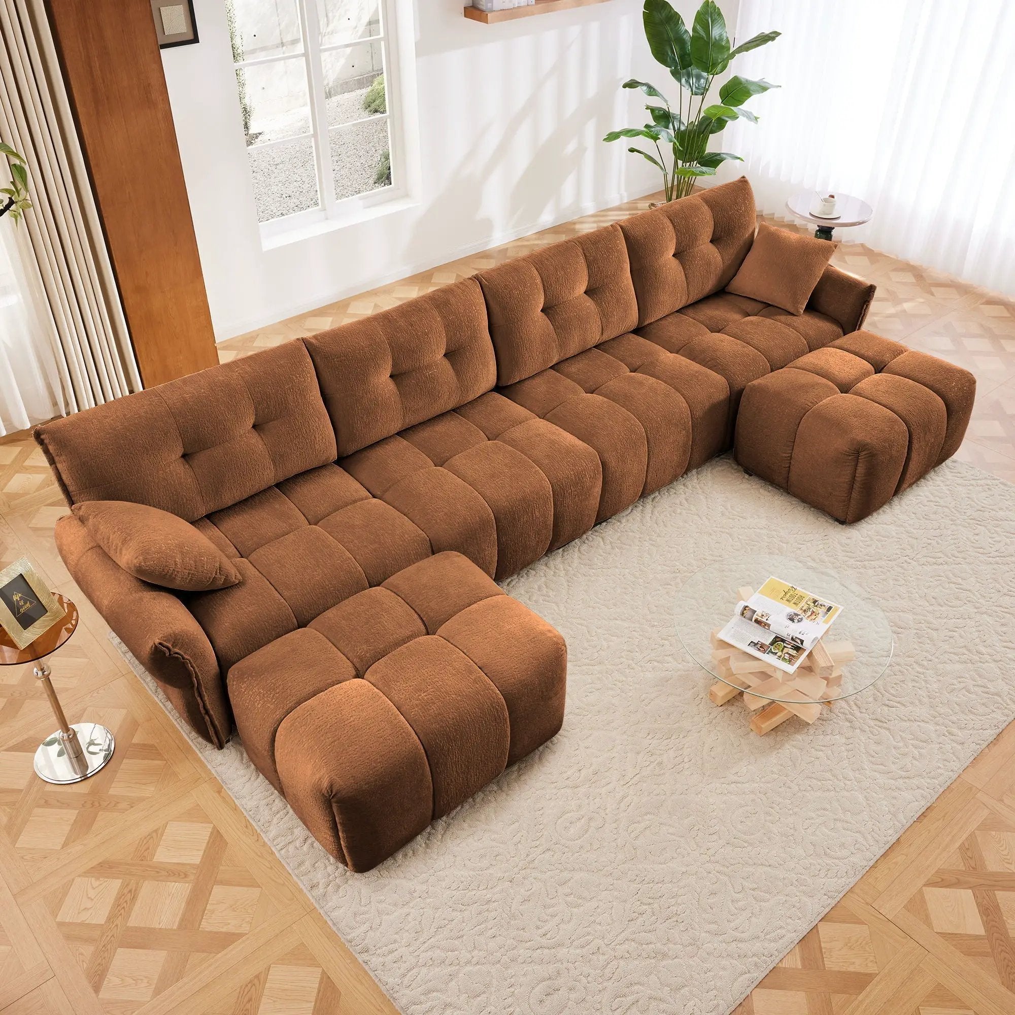 Sofa Set With Ottoman And Pillows, Textured, High Resilience Cushions by HouseOfZazla