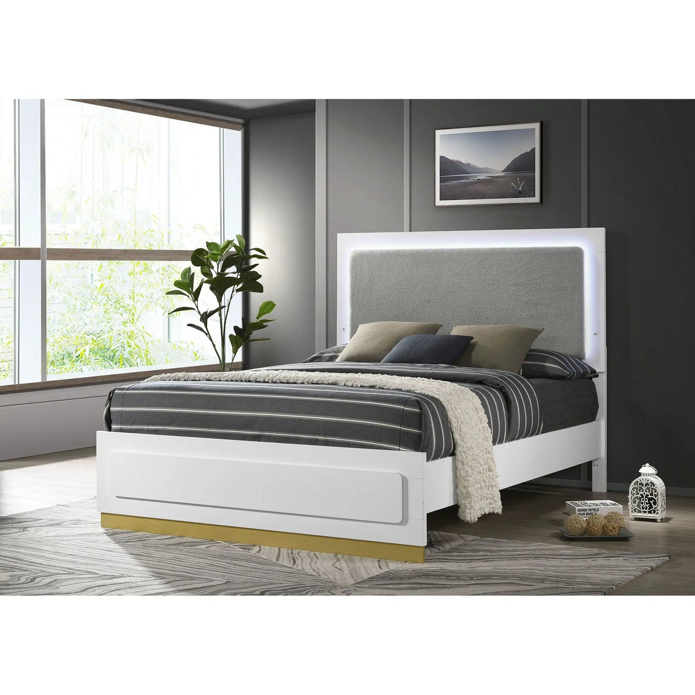 Sophia - Panel Bed With LED Headboard by HouseOfZazla