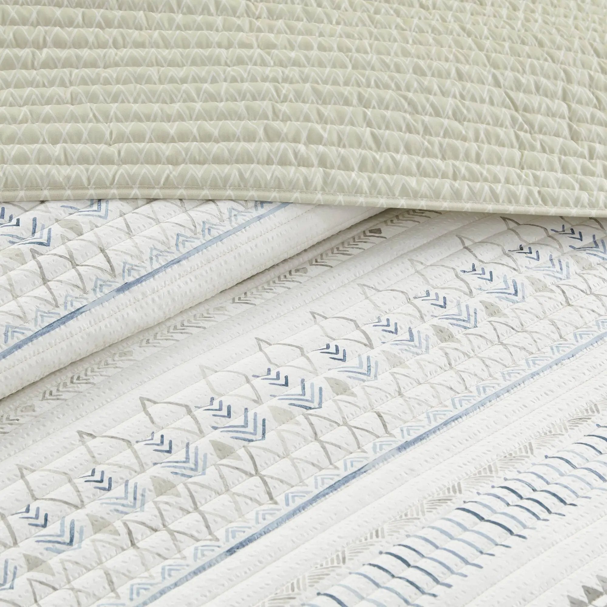 3 Piece Printed Microfiber Seersucker Quilt Set Taupe/Blue Full/Queen by HouseOfZazla