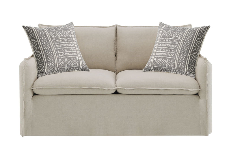 Pattern Linen Loveseat with 2 Toss Pillows - Beige
