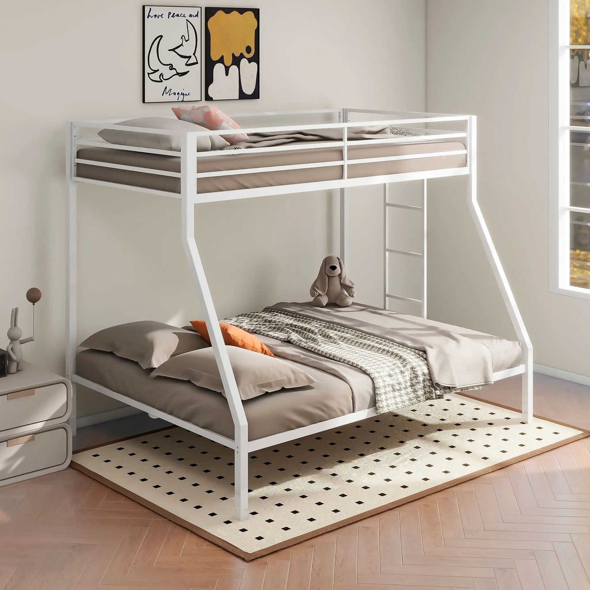 Alevera Metal Twin Over Full Bunk Bed with Ladder White by Unique Piece Furniture