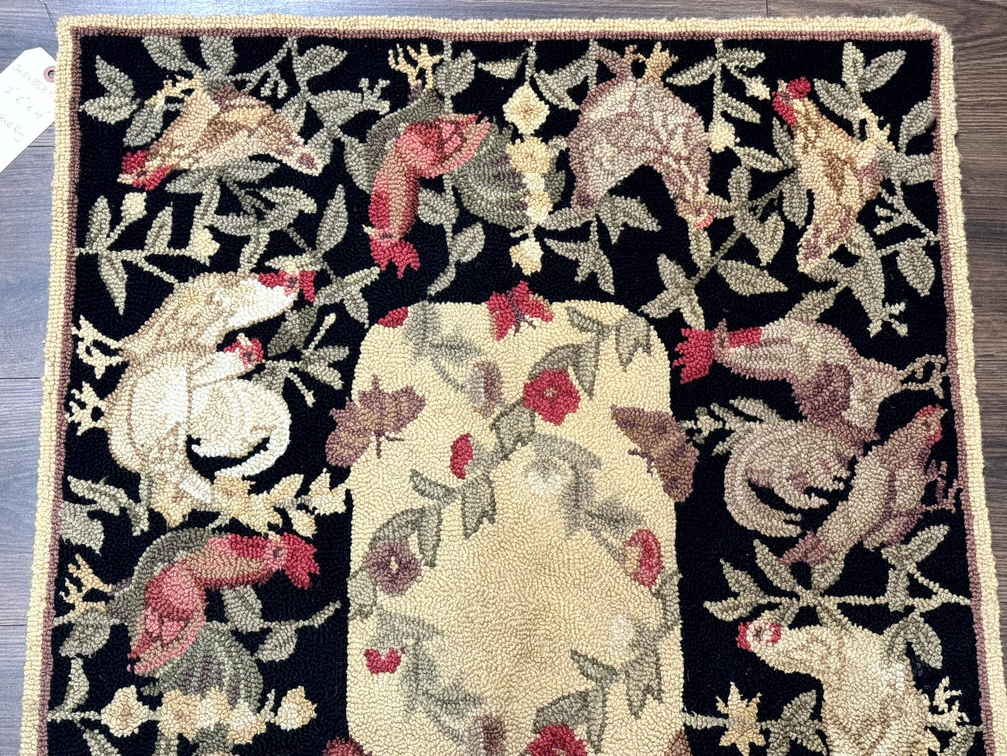 Small Vintage Hooked Rug, Roosters, Handmade, Wool by Jewel Rugs