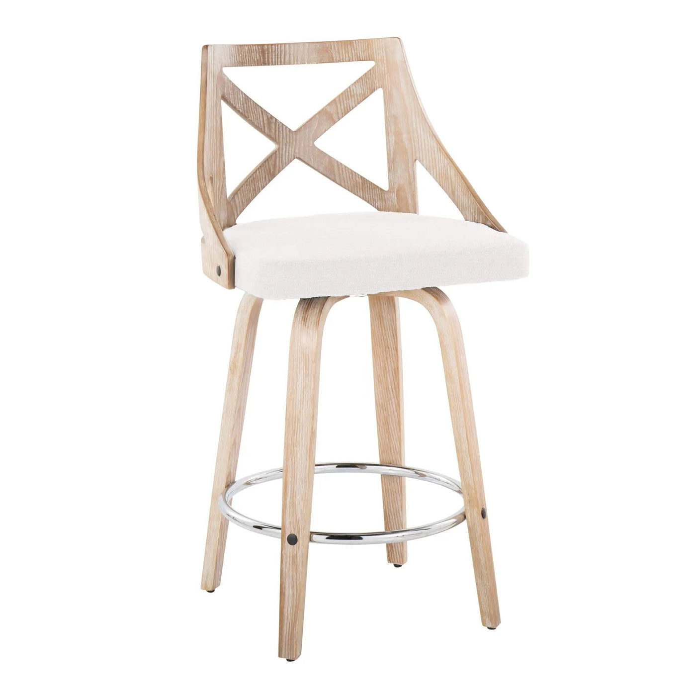 Charlotte - Farmhouse Fixed Height Counter Stool With Swivel And Round Footrest (Set of 2) by HouseOfZazla