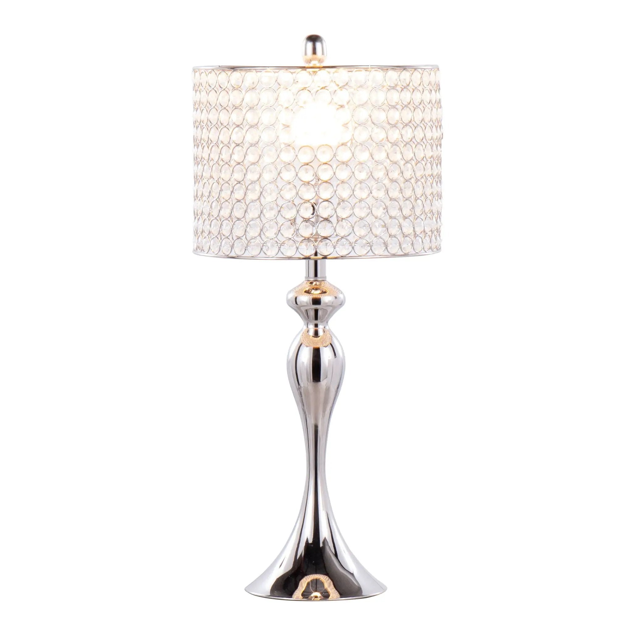 Ashland - Contemporary Table Lamp Round Clear Crystal Beads (Set of 2) - Polished Nickel by HouseOfZazla