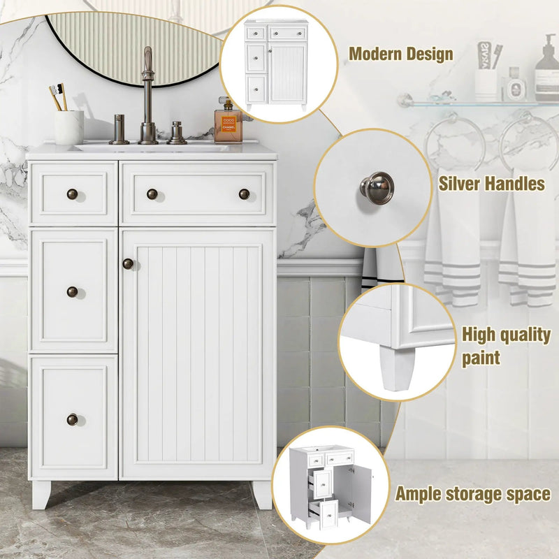 Transitional Style Bathroom Vanity Cabinet With Ceramic Sink by Unique Piece Furniture