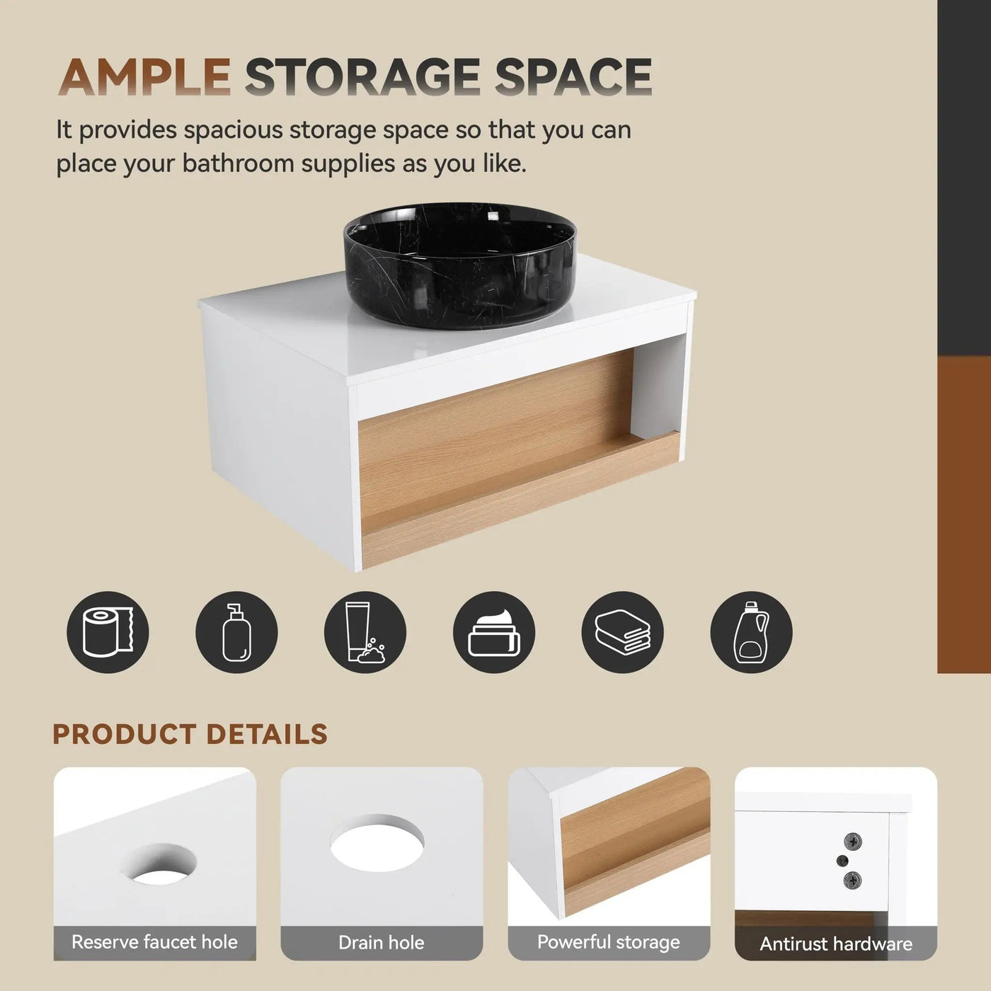 Floating Bathroom Vanity With Vessel Sink With Open Shelf Storage by HouseOfZazla
