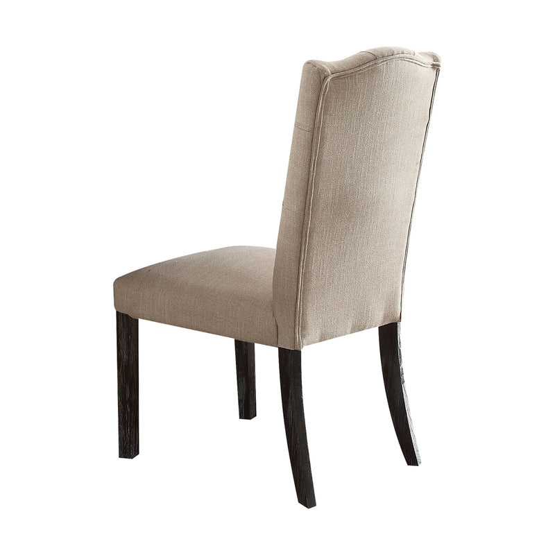 Linen Weathered Dining Chair Set of 2 with Padded Seat - Beige, photo 2 of 6