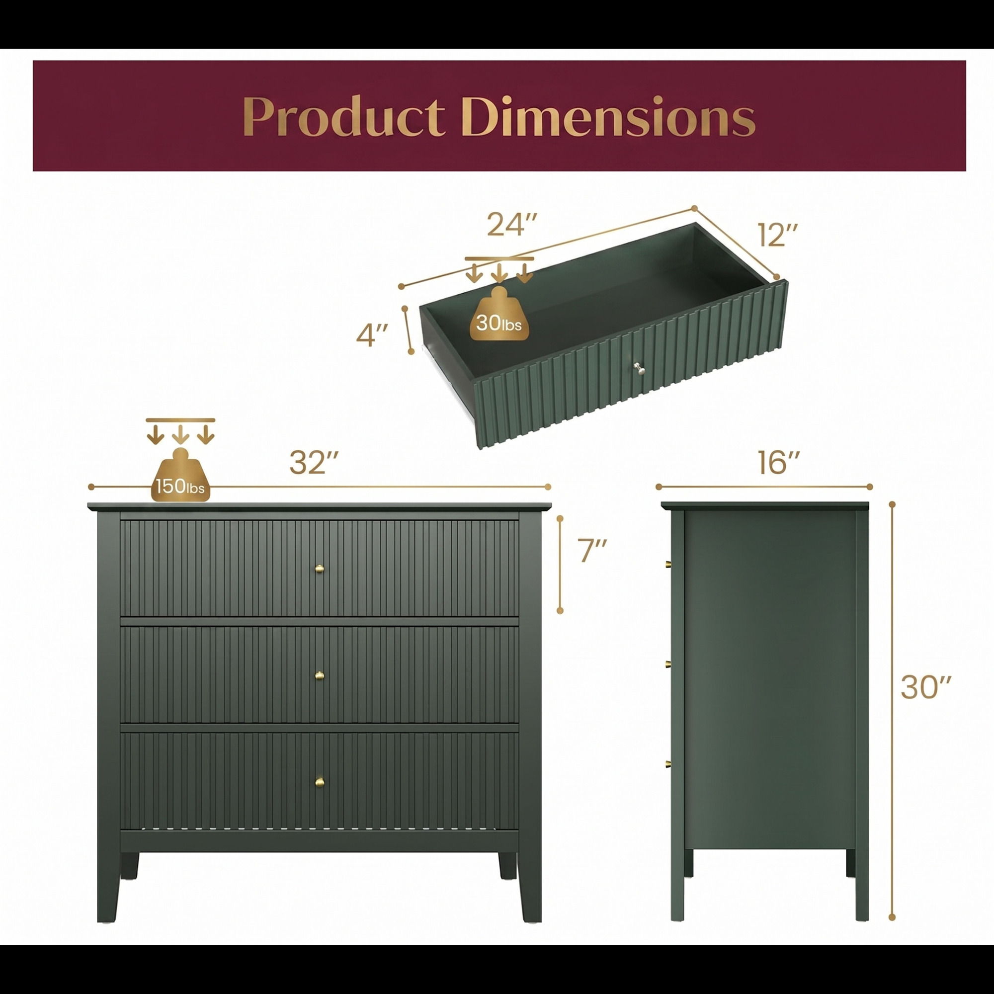 Fluted 3 Drawer Nightstand With Soft Close Slides by HouseOfZazla