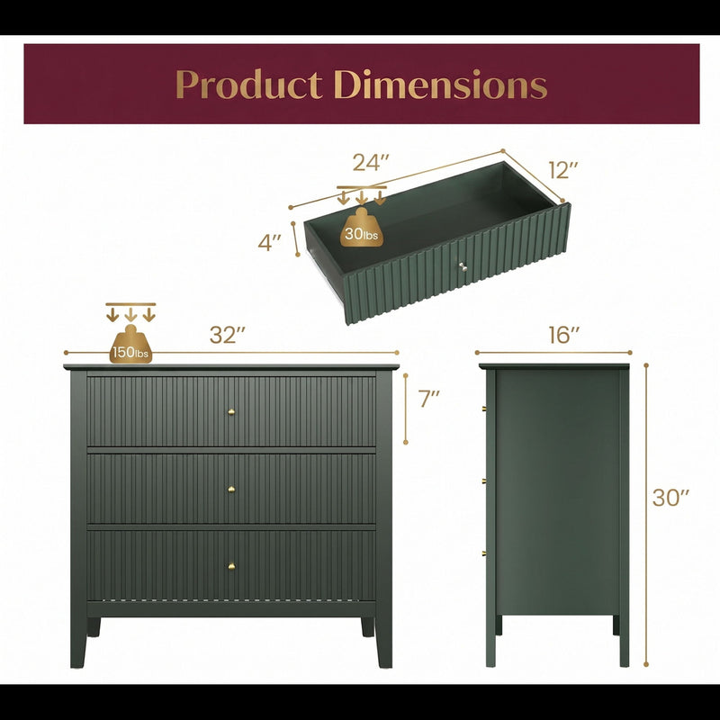 Fluted 3 Drawer Nightstand With Soft Close Slides by HouseOfZazla