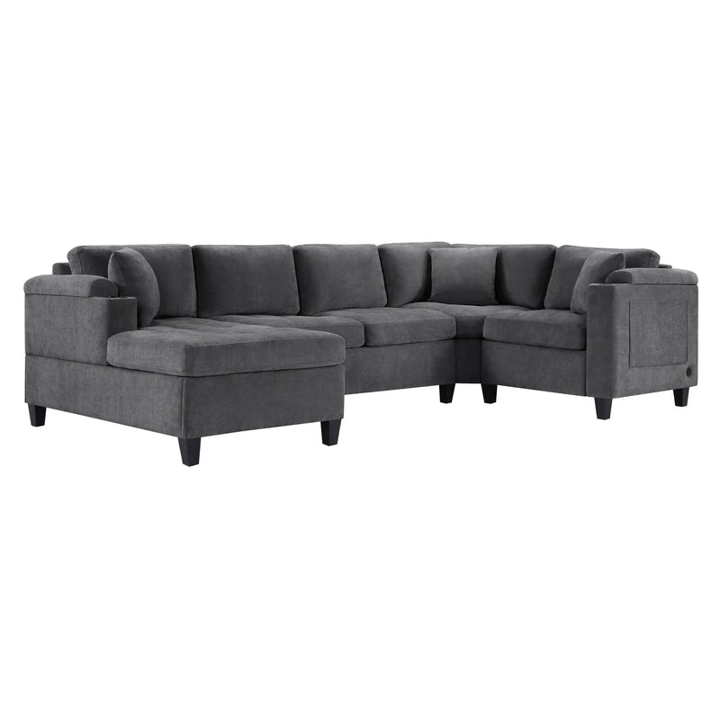U Shaped Sectional Sofa, Corner Living Room Couch With Built In Cup Holders, Storage, USB Ports by HouseOfZazla