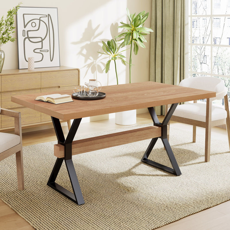 Farmhouse Style X Shaped Legs Dining Table With Metal - Natural by HouseOfZazla