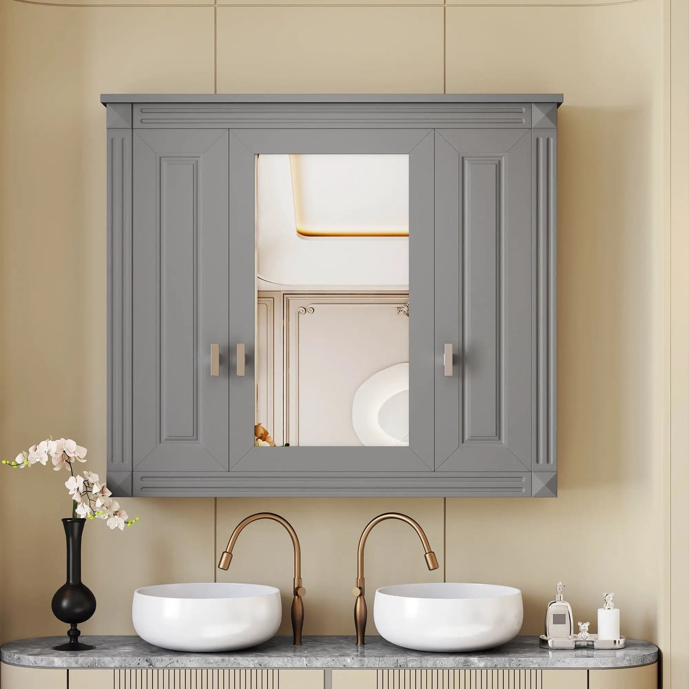 Wall Mounted Bathroom Cabinet With Mirror And 5 Shelves, Rectangular Design by Unique Piece Furniture