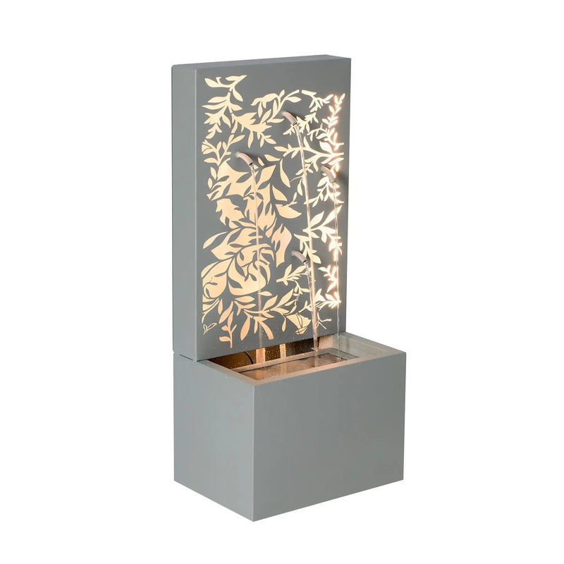 30.71' Light Gray Metal Leaf Cutout Outdoor Water Wall Fountain with LED Lights by HouseOfZazla