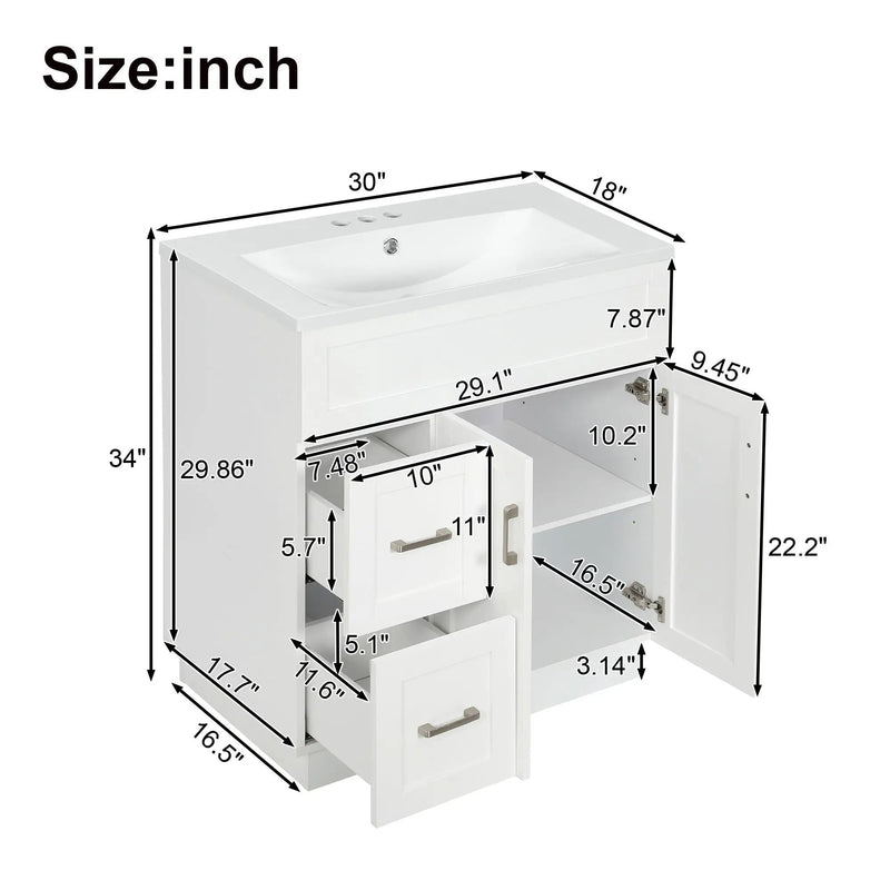 Bathroom Vanity With 2 Doors, 2 Drawers, Adjustable Shelf, Hidden Slides & Soft Close Hinges by Unique Piece Furniture