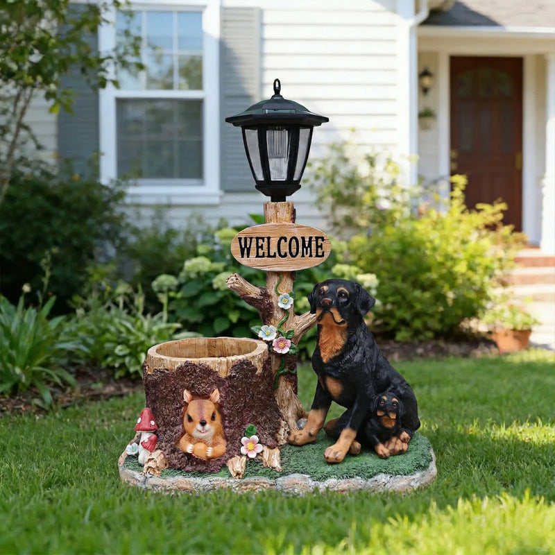 Rottweiler Dog Family Planter Statue by HouseOfZazla