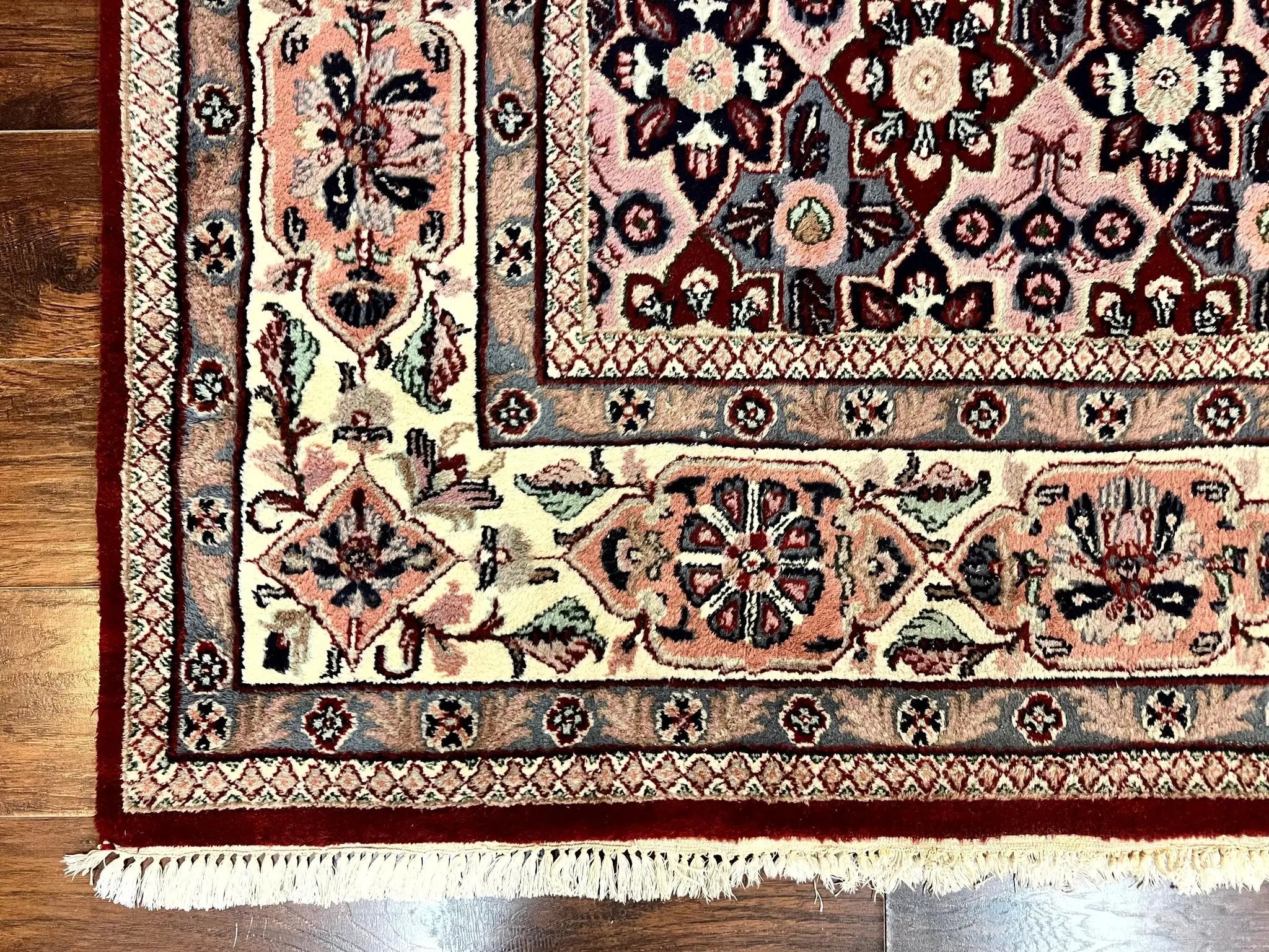 Indo Persian Rug 8x10, Repeated Allover Pattern, Navy Blue Ivory, Handmade Vintage Wool Carpet by Jewel Rugs