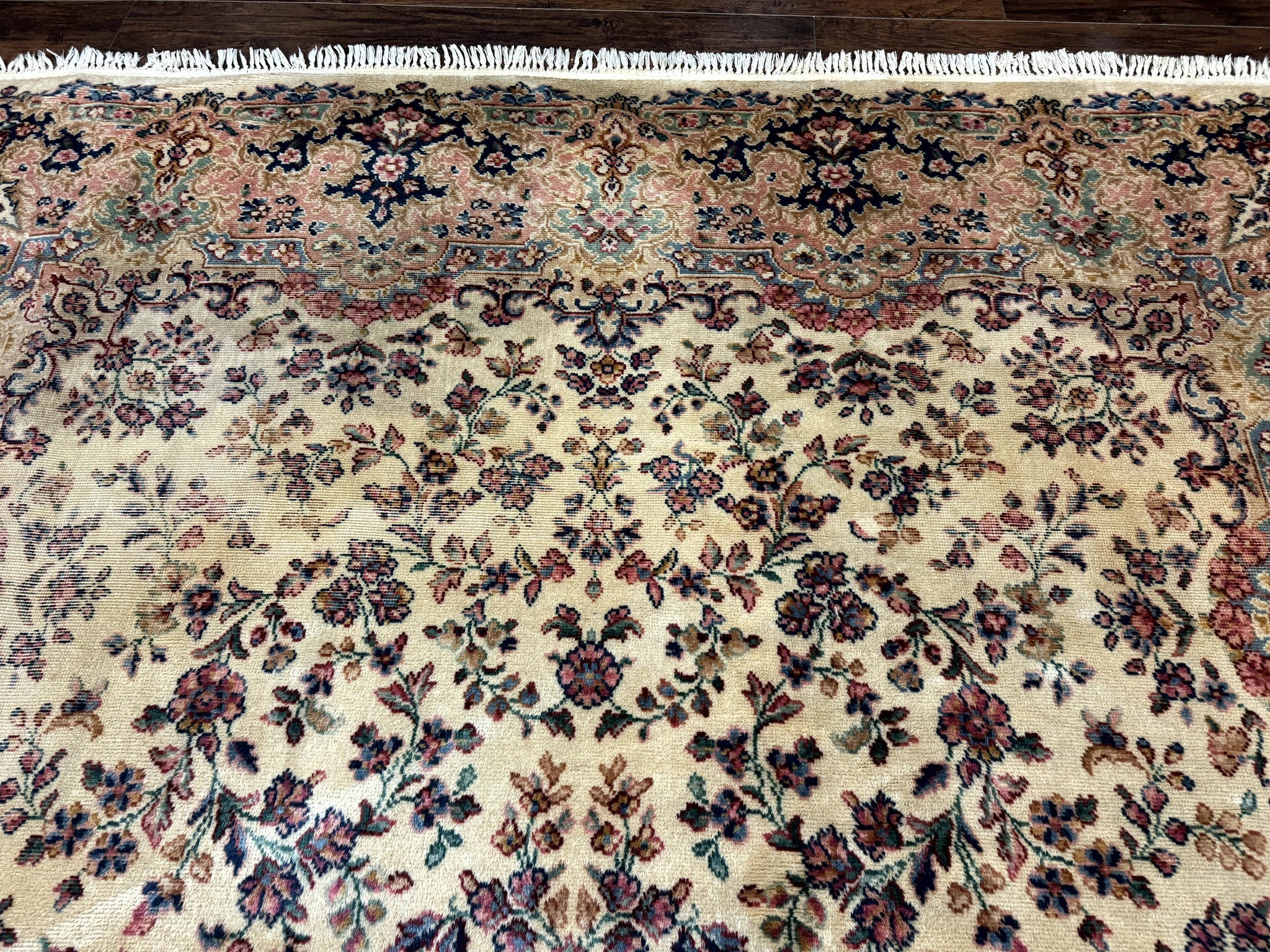 Antique Karastan Rug 8.8 x 12 Lanamar Floral Ivory Kirman Wool Discontinued by Jewel Rugs