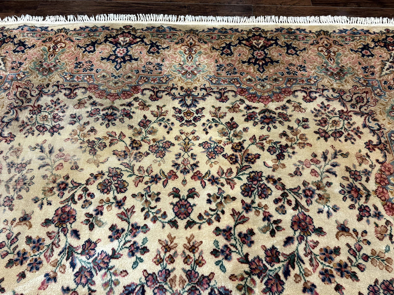 Antique Karastan Rug 8.8 x 12 Lanamar Floral Ivory Kirman Wool Discontinued by Jewel Rugs