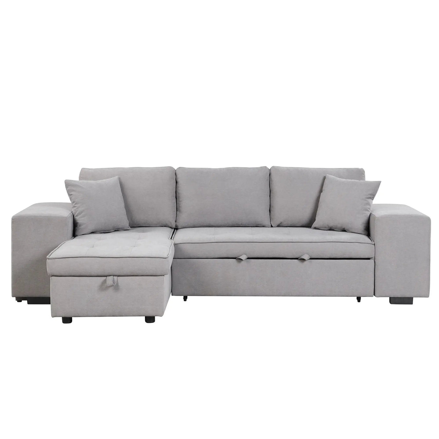 Modern L-Shape 3 Seat Reversible Sectional Couch, Pull Out Sleeper Sofa With Storage Chaise And 2 Stools For Living Room Furniture Set by HouseOfZazla