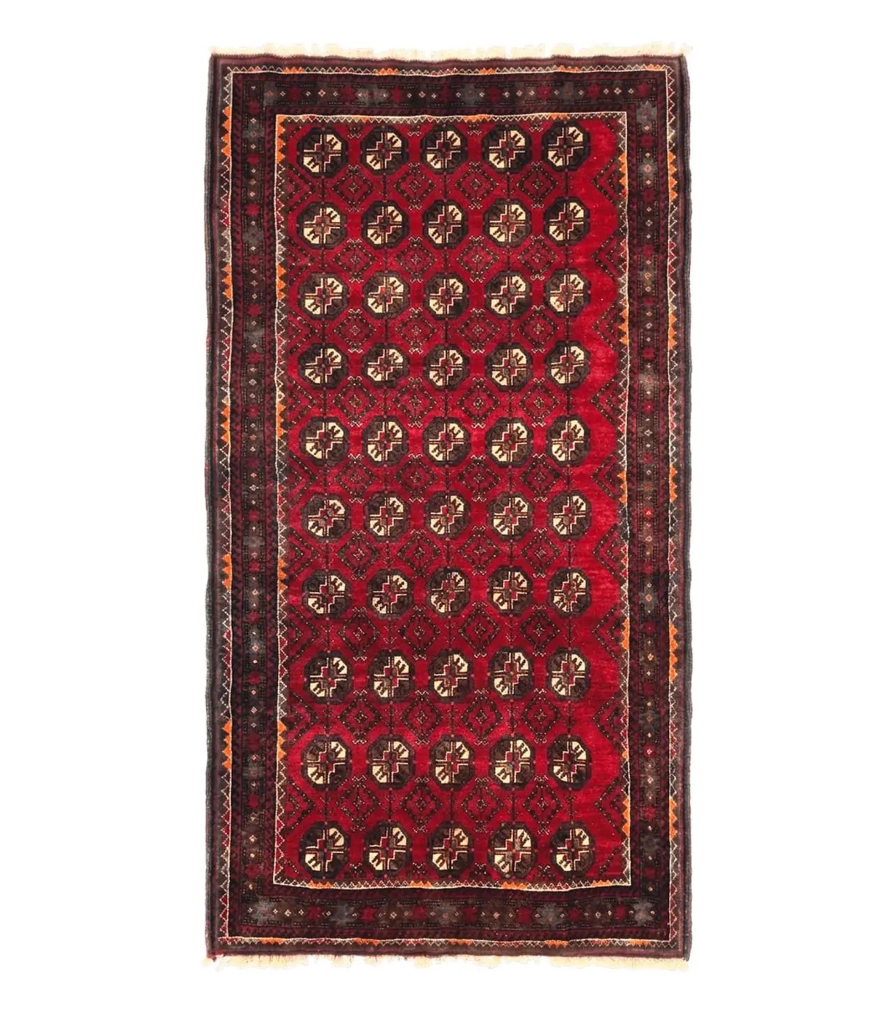 Persian Turkoman Tribal Rug 4x8, Handmade Vintage Wool Carpet, Red, Bo