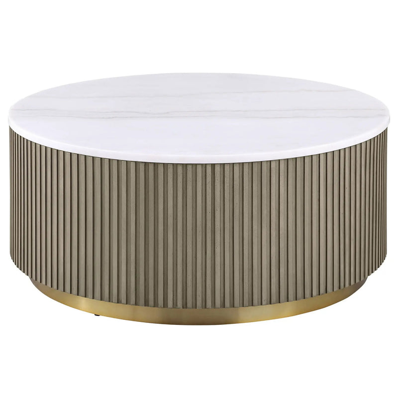 Jason 2-piece Round White Marble Coffee Table Set Greige by Unique Piece Furniture