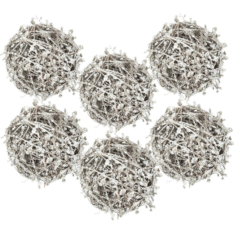 Iced Leaf/Twig Ball Christmas Tree Ornaments - Set of 4 by HouseOfZazla