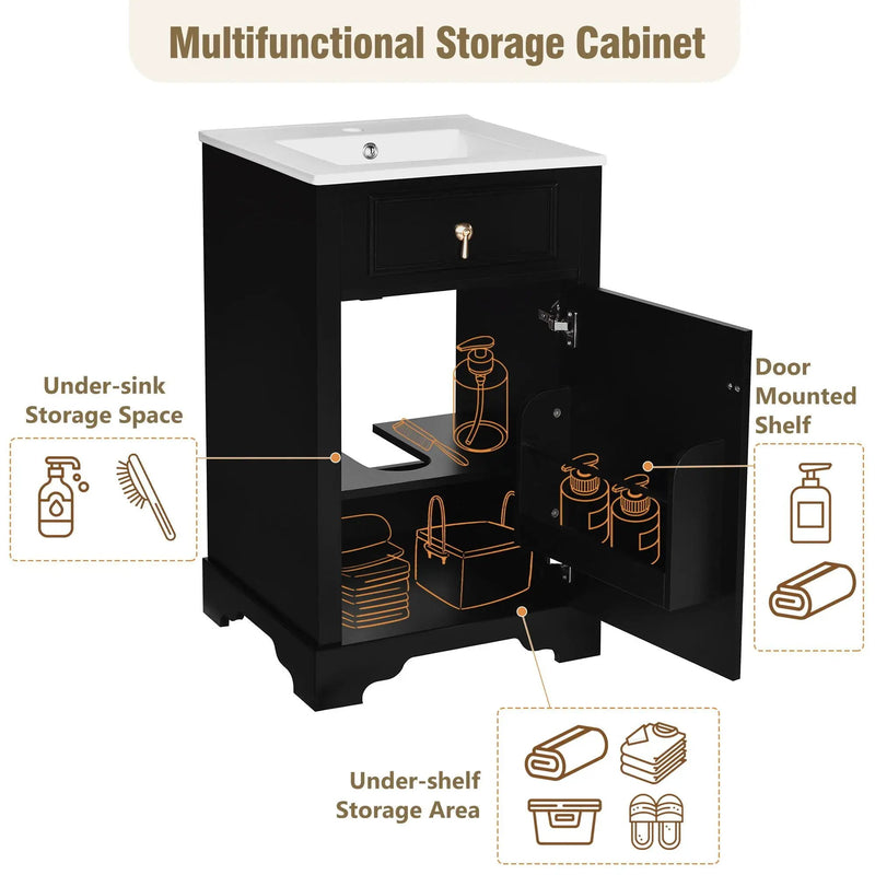 Elegant Bathroom Vanity With Ceramic Sink, Soft Close Door, Adjustable Shelf by HouseOfZazla