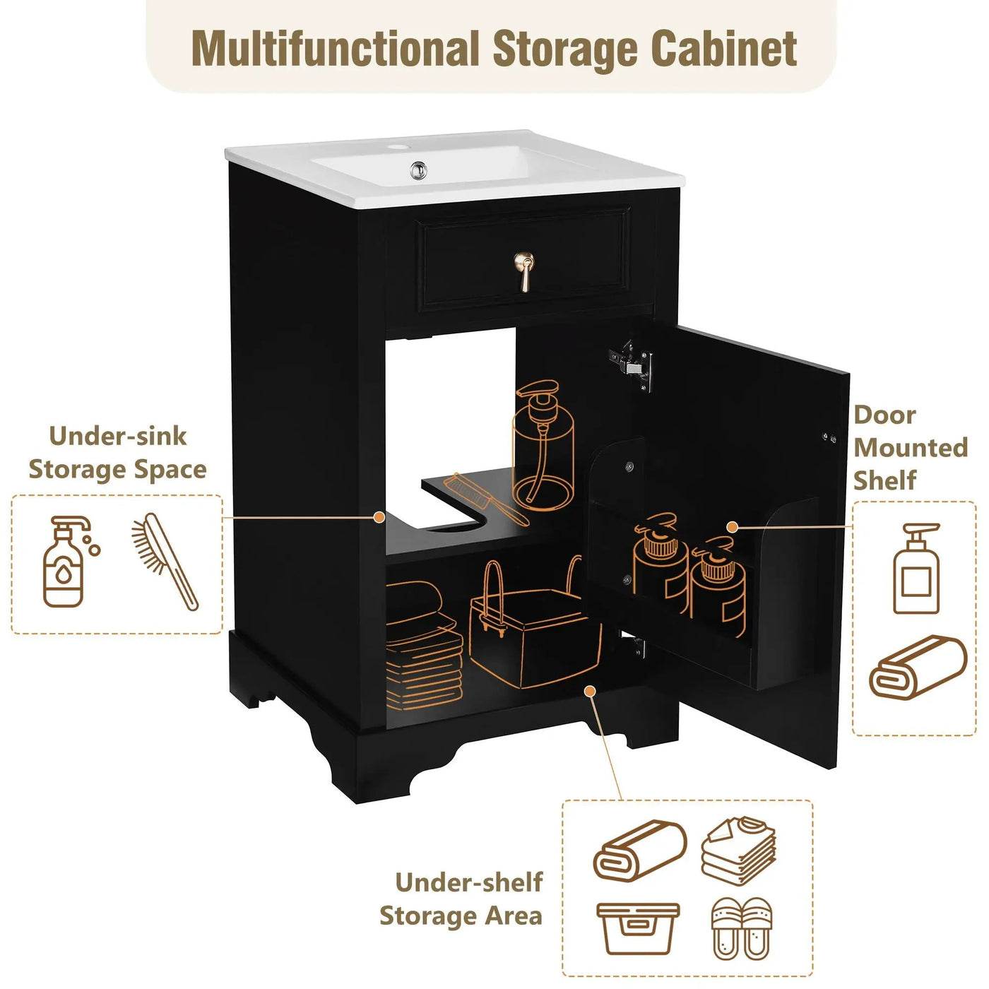 Elegant Bathroom Vanity With Ceramic Sink, Soft Close Door, Adjustable Shelf by Unique Piece Furniture