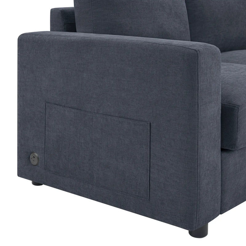 Modern L-Shaped Sectional Sofa With Curved Chaise, USB Ports, And Side Storage Pockets by HouseOfZazla
